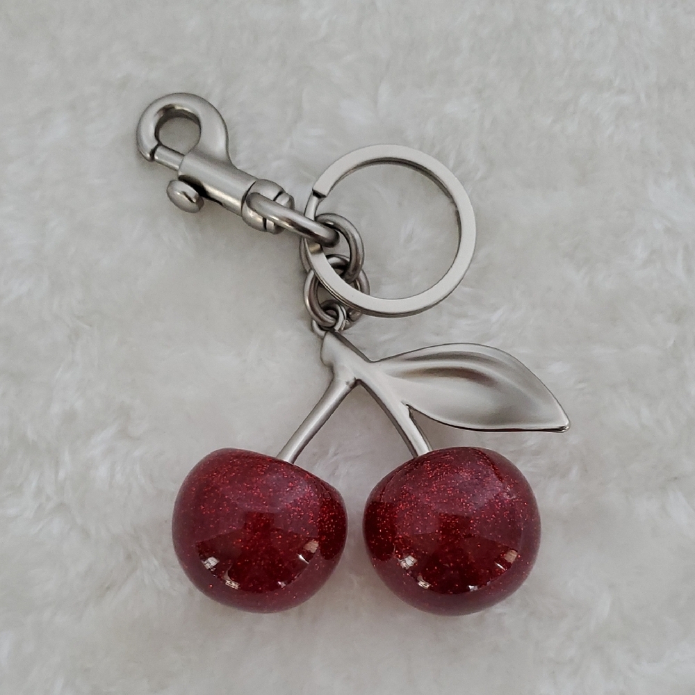 Cherries Bag Charm/Keychain Red Glitter Silvertone Hardware NIP